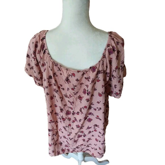 Studio B by Bobeau plus sz 2X Blouse Pink and Purple floral print ss top - Picture 3 of 5